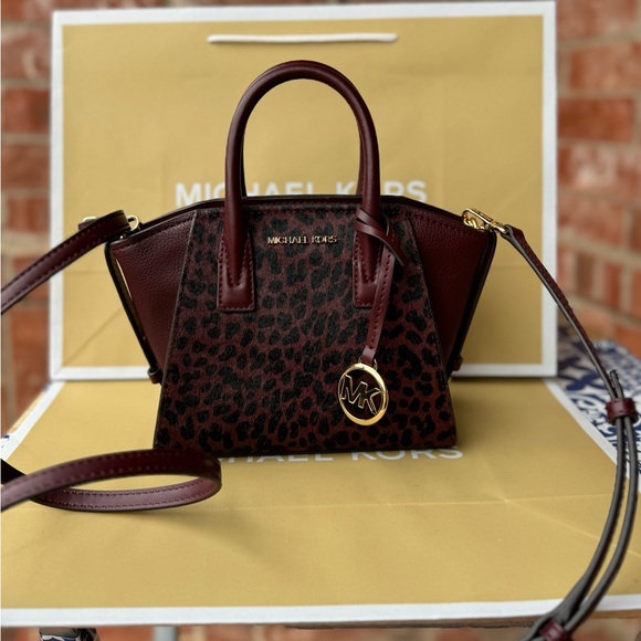 Michael Kors Avril XS Cheetah Print Calf Hair Leather Satchel Crossbody Bag